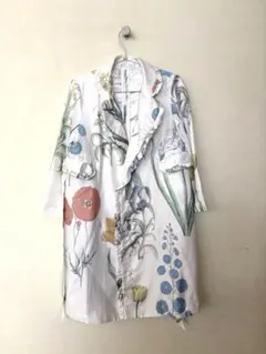 あちゃちゅむ　シャンタン花図鑑プリントロングジャケット　白