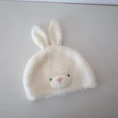 【美品】ジェラートピケ ベビー帽子 うさぎ アイボリー ふわふわ