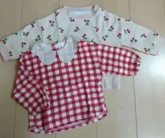 赤いチェック柄 トップス、さくらんぼ裏起毛トレーナー