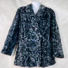【美品★エンバ】ファーコート ミンク 総柄 シェアード ダブル ペイズリー 紺