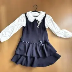 【SALE】ネイビー フリルドレス130 ホワイト シャツ 140セット
