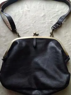 ハンドメイド　がま口ショルダーバック　こげ茶色