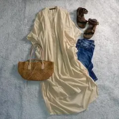 ミズイロインド コットン 前後差 バックギャザー シャツ チュニック ワンピース