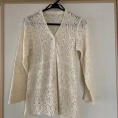 アイボリー レース編み カーディガン M 春カーデガン