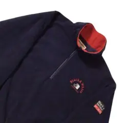 Black&White ワンポイント フリースジャケット 紺 L