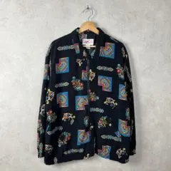 USA古着 ジャケット ブラック ペイズリー 花柄 カラフル vintageのサムネイル