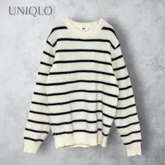 【UNIQLO ユニクロ】　リブボーダー　クルーネック　セーター　ニット　ウール