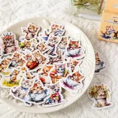 【113】シール 46枚 ステッカー ネコ 子猫 動物 コラージュ素材