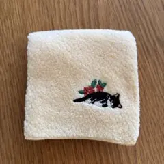 ※美品 今治　黒猫刺繍タオルハンカチ