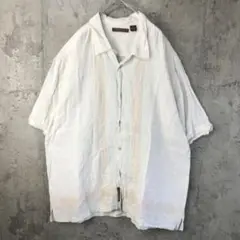 Y4951古着　cubavera リネンシャツ　リネン100%　半袖　白