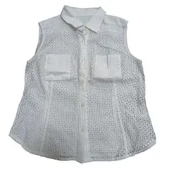 【訳あり】レリアン　ホワイトメッシュノースリーブシャツ 11サイズ