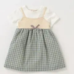 新品　プティマイン チェックキャミドッキングTシャツワンピース90