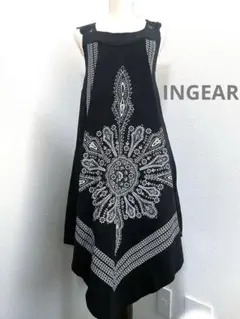 INGEAR 黒　ノースリーブワンピース　鍵編みデザイン　Lサイズ