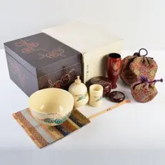 茶道具　柿合溜　利休茶箱　京焼　加藤昌山造　茶碗　棗など　八点一式　MR9614