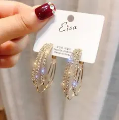フォーマル 入学式 レディース ゴールド ビジューピアス 3連ピアス ジルコニア