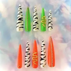 キッズ用♡ロングポイント　ネオン×ゼブラ　コギャル　平成ギャル　js jc