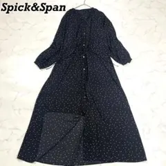 スピック&スパン ドットプリントワンピース ウエストギャザー シャツワンピース
