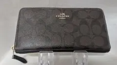 【美品】COACH コーチ 長財布 シグネチャー ラウンドファスナー ブラウン系