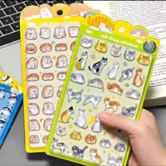 本日限定♡気まぐれ値下げ！NEKONI 立体シール 猫＆ハリネズミ 2枚セット