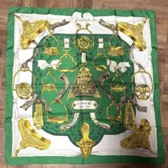 HERMES エルメス カレ90 ETRIERS 鐙 シルク100% 그린