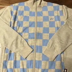 YONEX ベージュ×水色チェック セーター L