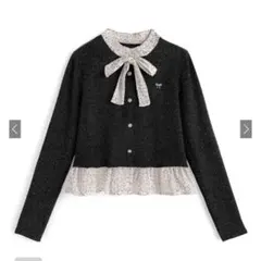 GRL リボン&ブローチ付きドット柄ドッキングカーディガン[ac2623]