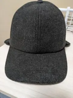値引きしました。ダークグレー ウール暖か風耳あて付きキャップ