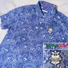 【XL パープルレーベル】ビームスゴルフ フラワージャガード ポロシャツ 青のサムネイル
