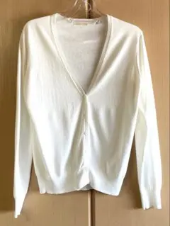 ユニクロ Mサイズ ニットカーディガン 白 Vネック オフィス 学校 中古品