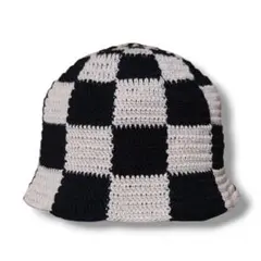 ブロックチェック　バケットハット　クラッシャーハット　クロシェット　男女兼用