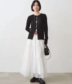 LOUNGEDRESSシアー素材 クルーネック カーディガン ブラックのサムネイル