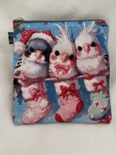 セキセイインコとオカメインコ 両面パネルフラットポーチ1