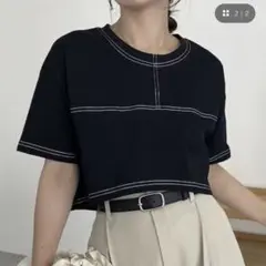 CAPRICIEUX LE'MAGE クロップステッチTシャツ　ブラック　黒のサムネイル