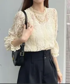 Futier Land　総レースレディトップス　シアー　キャンディースリーブ