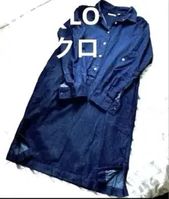 ユニクロ デニムワンピース ￼デニム シャツワンピース ブルー ダークネイビー