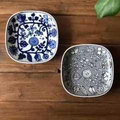 波佐見焼フラワーパレード角皿［小］2枚　【新品・送料込】のサムネイル