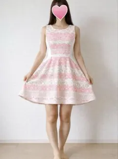 美品 S レース風 フレア ノースリーブ ワンピース