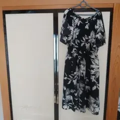 黒白花柄 3L ワンピース