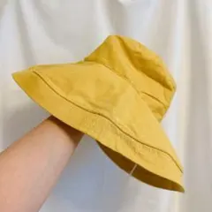 UVカット帽子 ハット　UPF50+ つば広・あご紐　小顔効果　折りたたみ　黄色