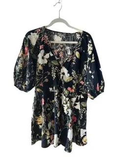 H &M パフスリーブ花柄Vネックパフスリーブチュニック　XS