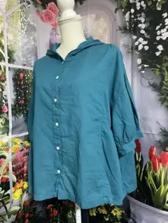 SUN VALLEY ターコイズ色 フード付き半袖袖シャツ M