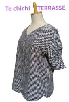 【美品】テチチ　パフスリーブトップス　楊柳素材　夏素材　ギンガム　freeのサムネイル