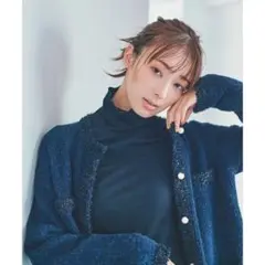 美品 23AW クミキョク ツイード ノーカラー ニット パール ジャケット