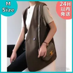ノーカラー　ジレ　ベスト　オーバーサイズ　秋冬　羽織り　韓国　レディース　茶　3