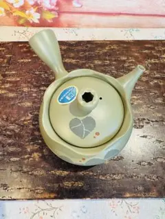 昭和レトロ 陶器製 緑泥 葉柄 横手 急須 茶こし 茶器 茶道具