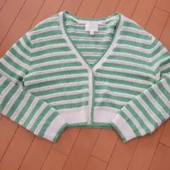 H&M　緑と白のストライプカーディガン Lサイズ