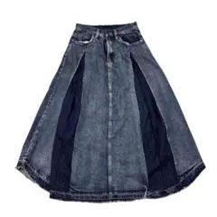 デニム切替 フレアスカート ロング 変形パネルデザイン おしゃれ