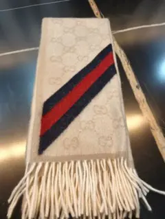 【美品】GUCCI グッチストライプマフラー 男女兼用