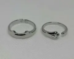 【新品未使用】シルバー 　猫耳　猫の手　デザインリング 　2個セット