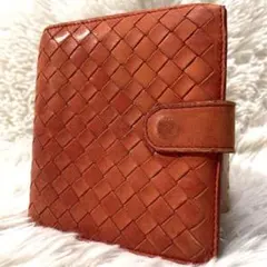 希少色✨ ボッテガヴェネタ 二つ折財布 イントレチャート レザー オレンジ